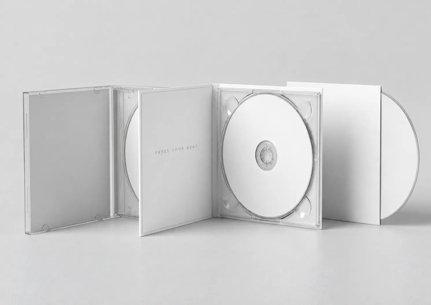 Minimal white CD packaging formats by Press Your Beat
