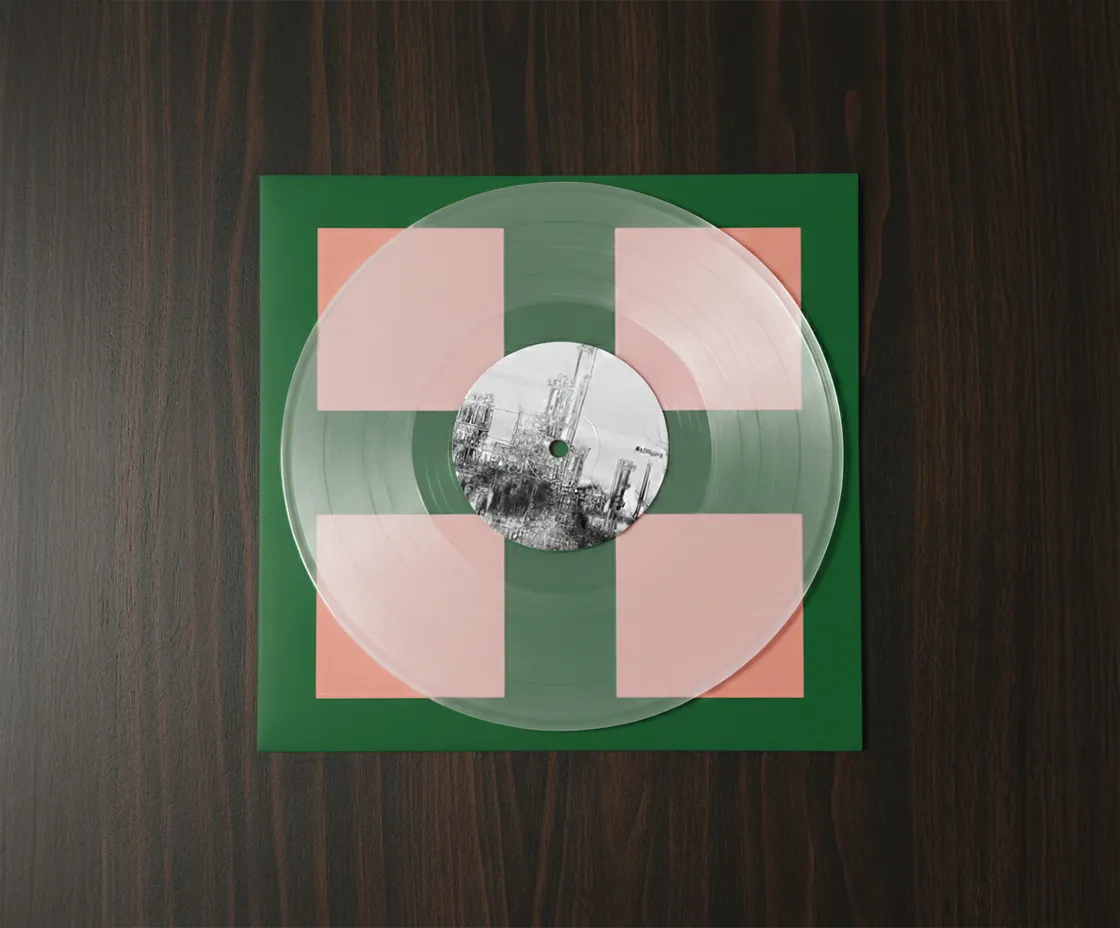 Transparent 10-inch vinyl record with printed sleeve