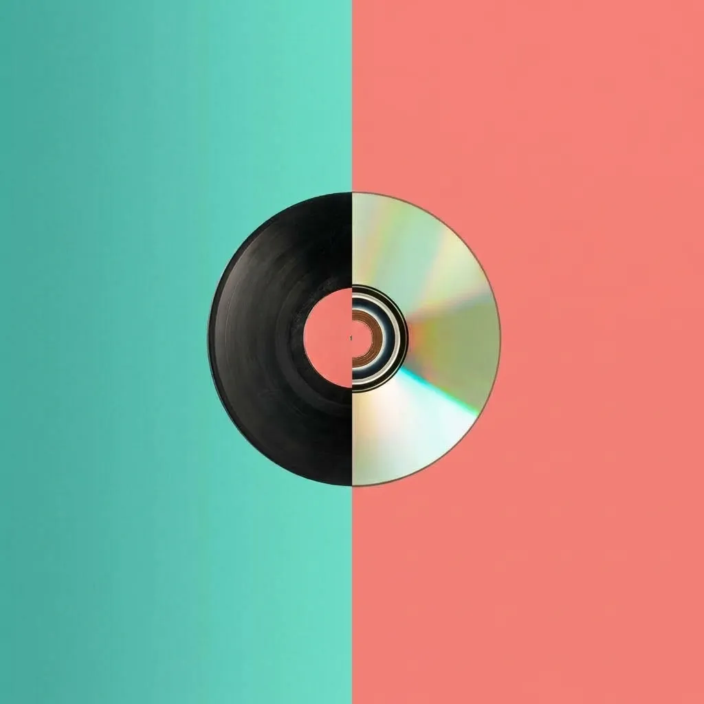 Vinyl record and CD presented together for a multi-format release