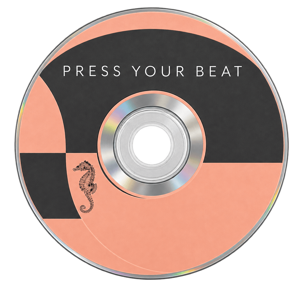 Pressed CD with coral and charcoal print